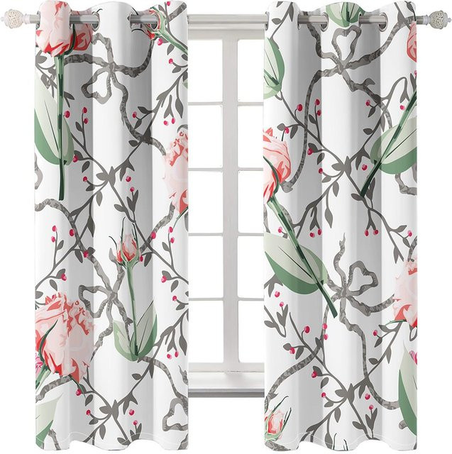 Yiran Furniture Vintage Blumenmuster Fenstervorhänge aus Polyester, 2er-Set mit Haken, Mehrfarbig, B: 70 cm, H: 165 cm - Bild 1