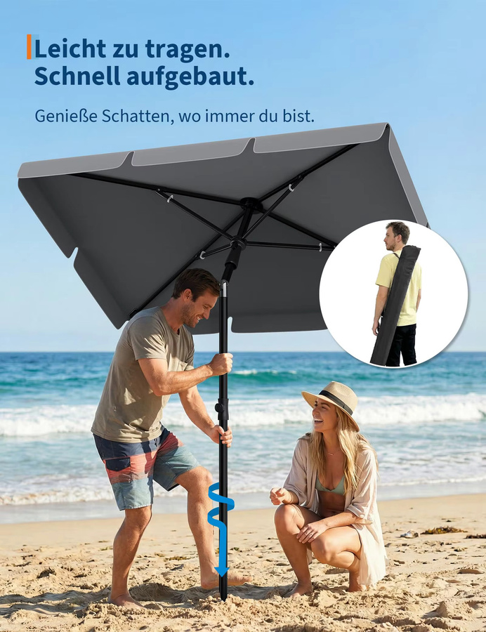 HiMISS Windbeständiger Outdoor-Terrassenschirm mit Neigefunktion und Kurbel in Blau und Weiß, Höhe: 225 cm - Bild 3