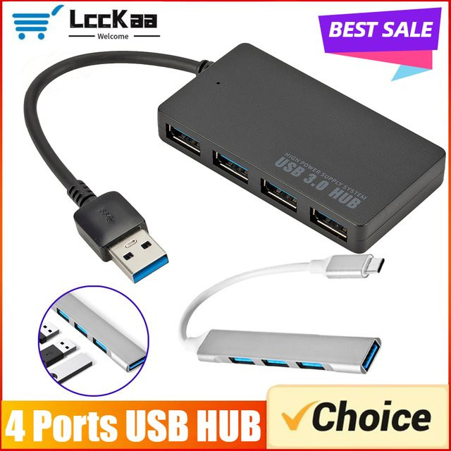 LccKaa USB-C auf USB 3.0 4-Port Hub, Hochgeschwindigkeits-Datenkonverter in Schwarz - Bild 1