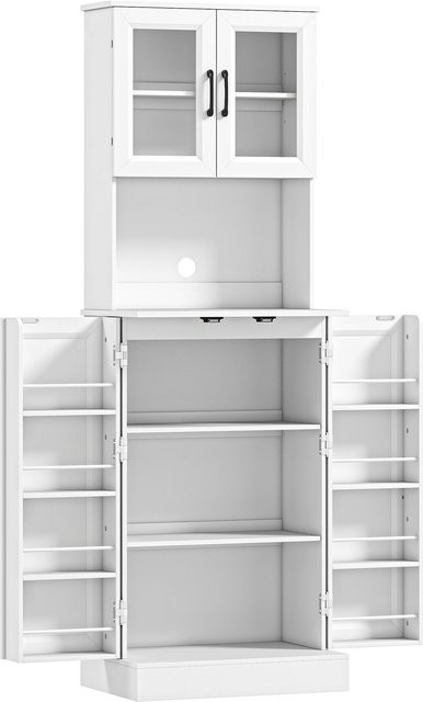 Aosom Küchenschrank Buffetschrank mit 4 Türen und Arbeitsplatte in Weiß, moderner Vorratsschrank mit verstellbaren Einlegeböden und Kabelloch für Küche und Wohnzimmer, B: 60 cm, T: 39,5 cm, H: 180 cm - Bild 1