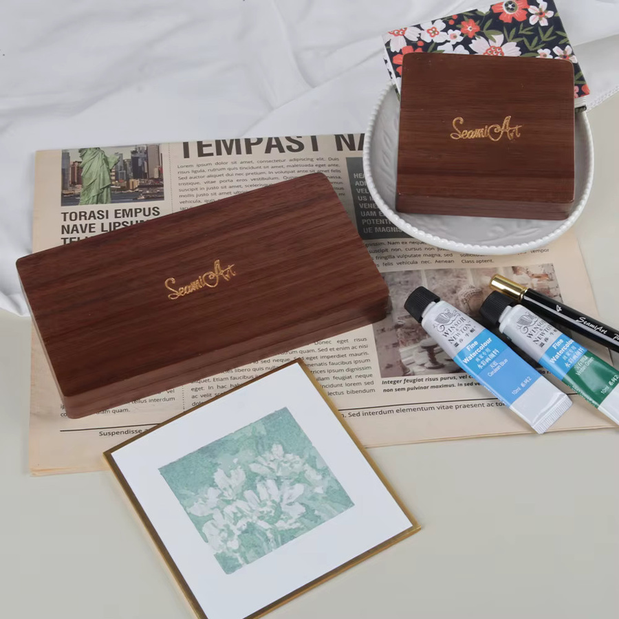 SeamiArt Malbox aus schwarzem Walnussholz mit Palette und halben Pfannen für Aquarellfarben in Schwarz und Braun - Bild 4
