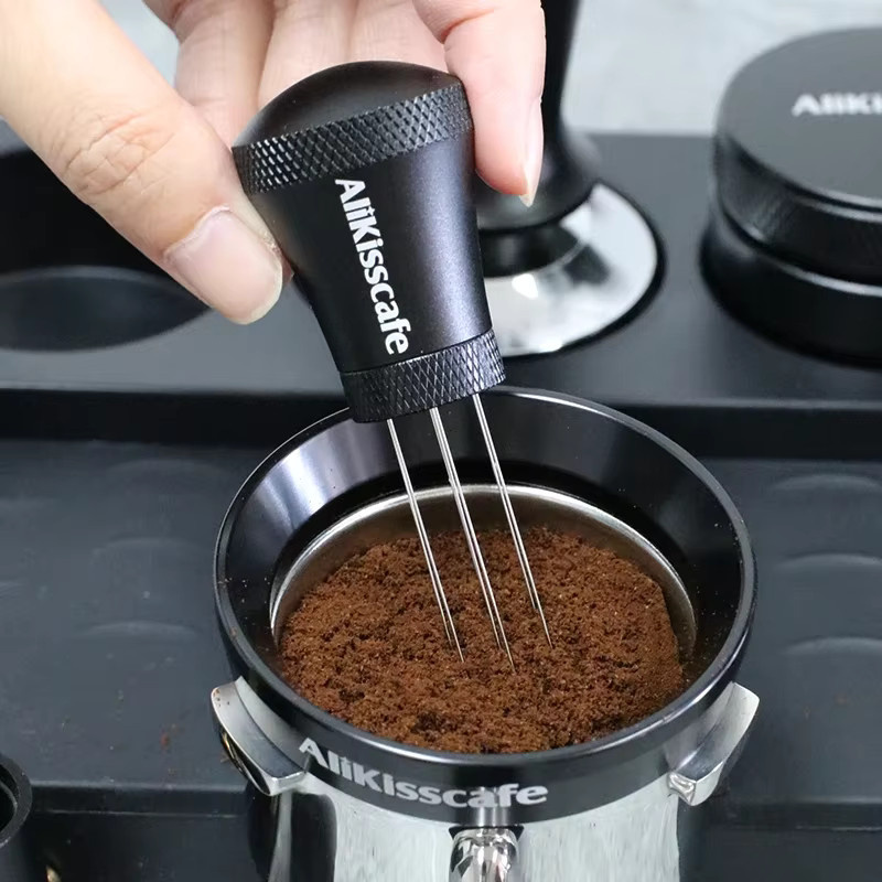 CafeGaGa WDT Espresso Kaffeepulver Rührer aus Edelstahl mit Ständer in Silber und Schwarz - Bild 2