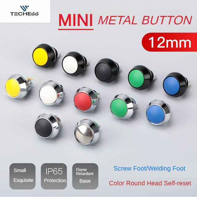 Mini-Drucktastenschalter aus Metall mit rundem Kopf, wasserdicht, Ein-/Aus-Start-Stopp, kurzzeitig, Schwarz oxidiert, 12 mm - Bild 1