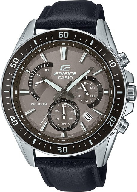 Casio Chronograph Herrenuhr, Quarz, Edelstahl, 47 mm, Leder, Braun, 10 ATM - Bild 1