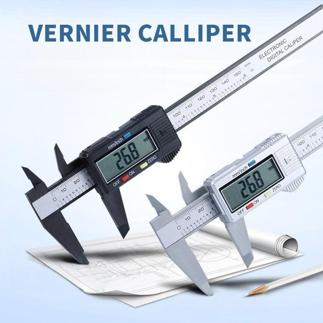 ProTool Haven Digitaler Messschieber aus Kohlefaser mit LCD-Anzeige, Messbereich 0-150 mm, Silber/Schwarz mit Etui - Bild 1
