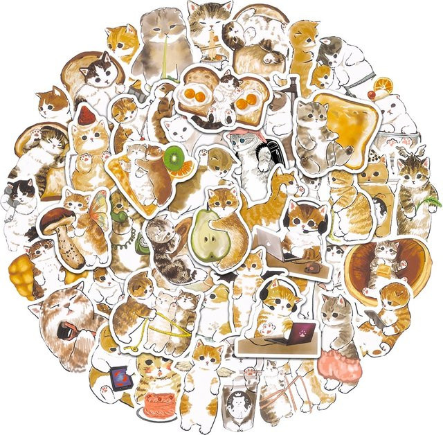 50 Stück Cartoon Tinte Katze Aufkleber in Multicolour von BulingBulingStickers Shop für Schreibwaren und Sammelalben - Bild 1