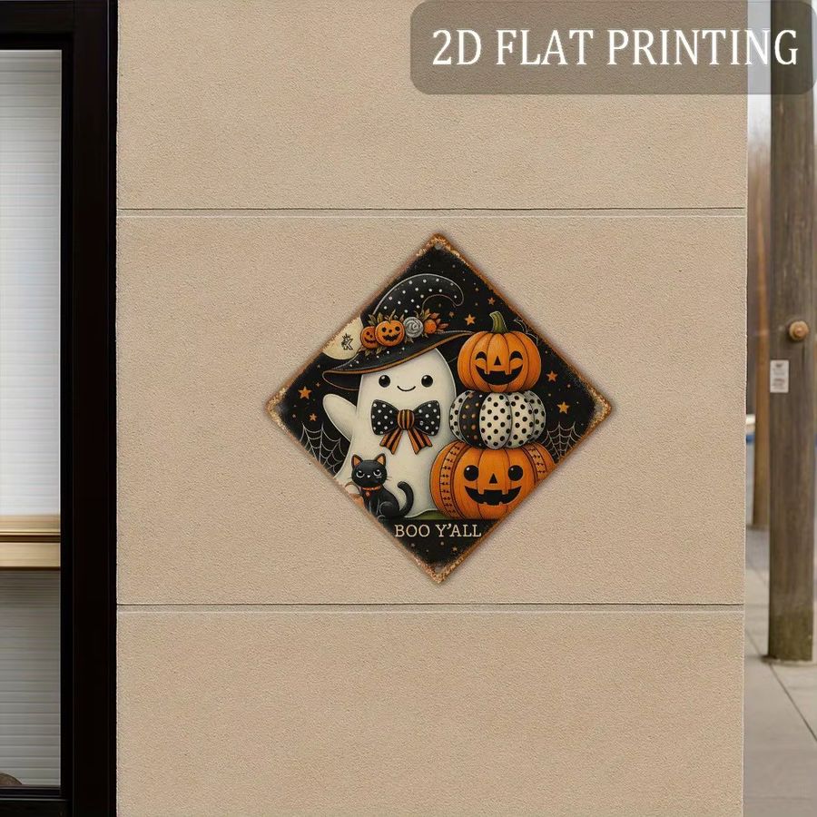 HELLOYOUNG Halloween Kürbisschild aus Aluminiummetall im Vintage-Design für die Gartendekoration im Außenbereich, Durchmesser: 20,3 cm - Bild 4