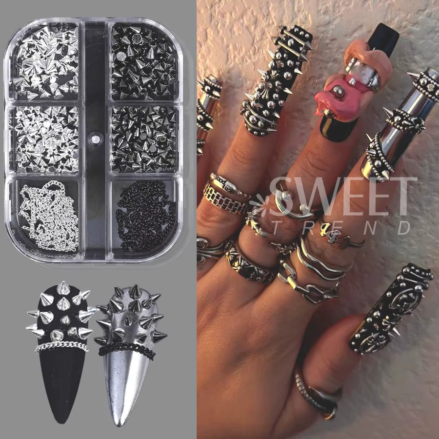 Sweet Trend Nagel Charms Metallniete Kegel Schwarz Silbrig Golden - Bild 3