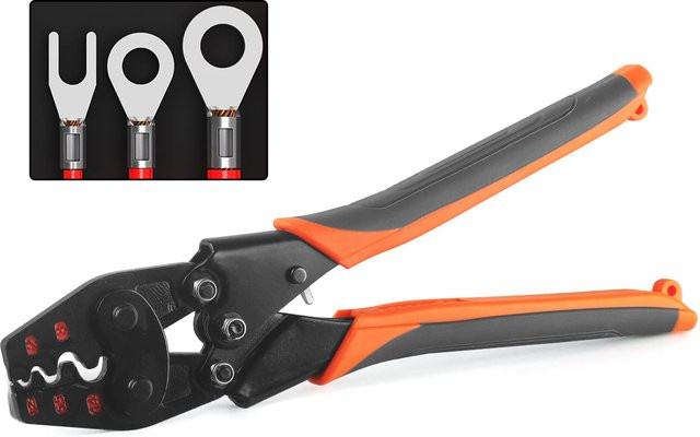 Ratschendraht-Crimpzange für Batterie-Kabelklemmen und Kupferstecker, AWG 22-6, Schwarz - Bild 1
