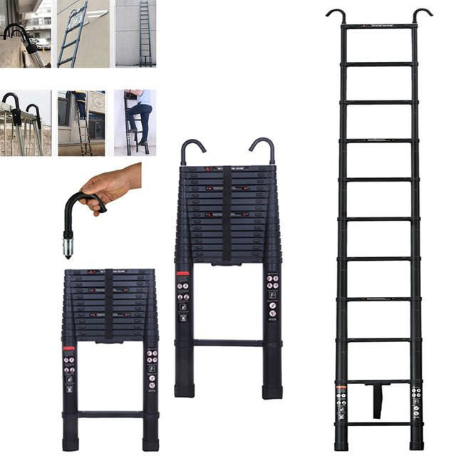 Teleskopische Multifunktionsleiter aus Aluminium in Schwarz, ausziehbar von 82 cm bis 3,2 m mit 11 Sprossen und rutschfesten Füßen - Bild 1