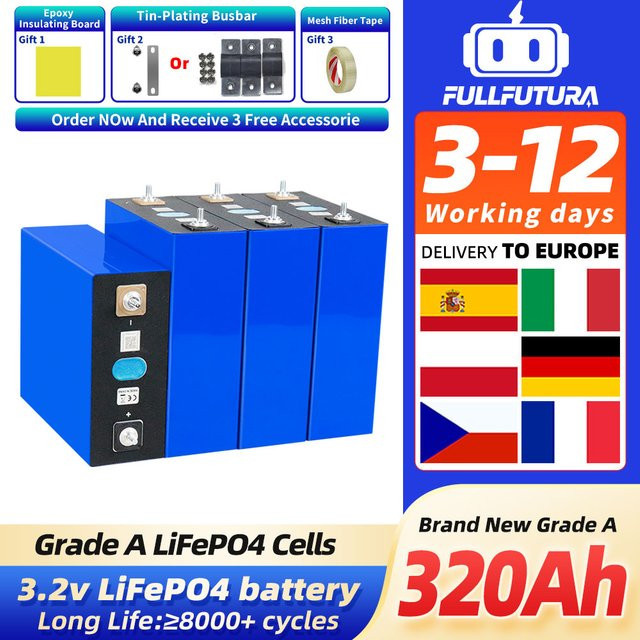 Fullfutura LiFePO4 Lithium-Eisenphosphat-Zelle 3,2V 320Ah in Blau für DIY 12V 24V 28V Systeme wie Boote, Wohnmobile und Anhänger - Bild 1