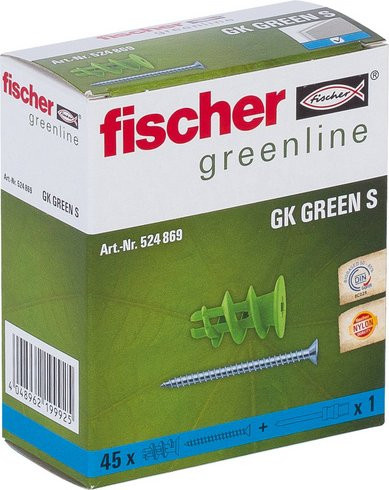 Fischer Gipskartondübel GK GREEN aus Nylon in Grün, Durchmesser: 4,5 mm, Länge: 22 mm, 45 Stück - Bild 1