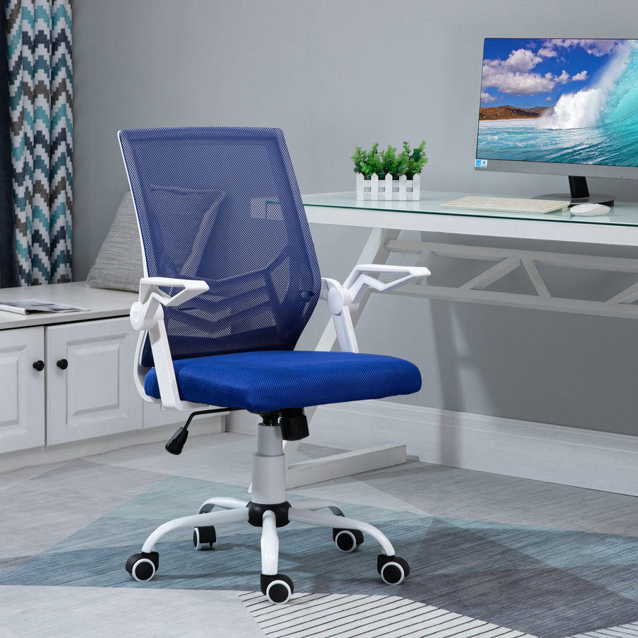 Vinsetto Ergonomischer Bürostuhl aus Mesh mit Lendenstütze und klappbaren Armlehnen, Blau, B/T/H: 62,5 x 55 x 94-104 cm - Bild 2