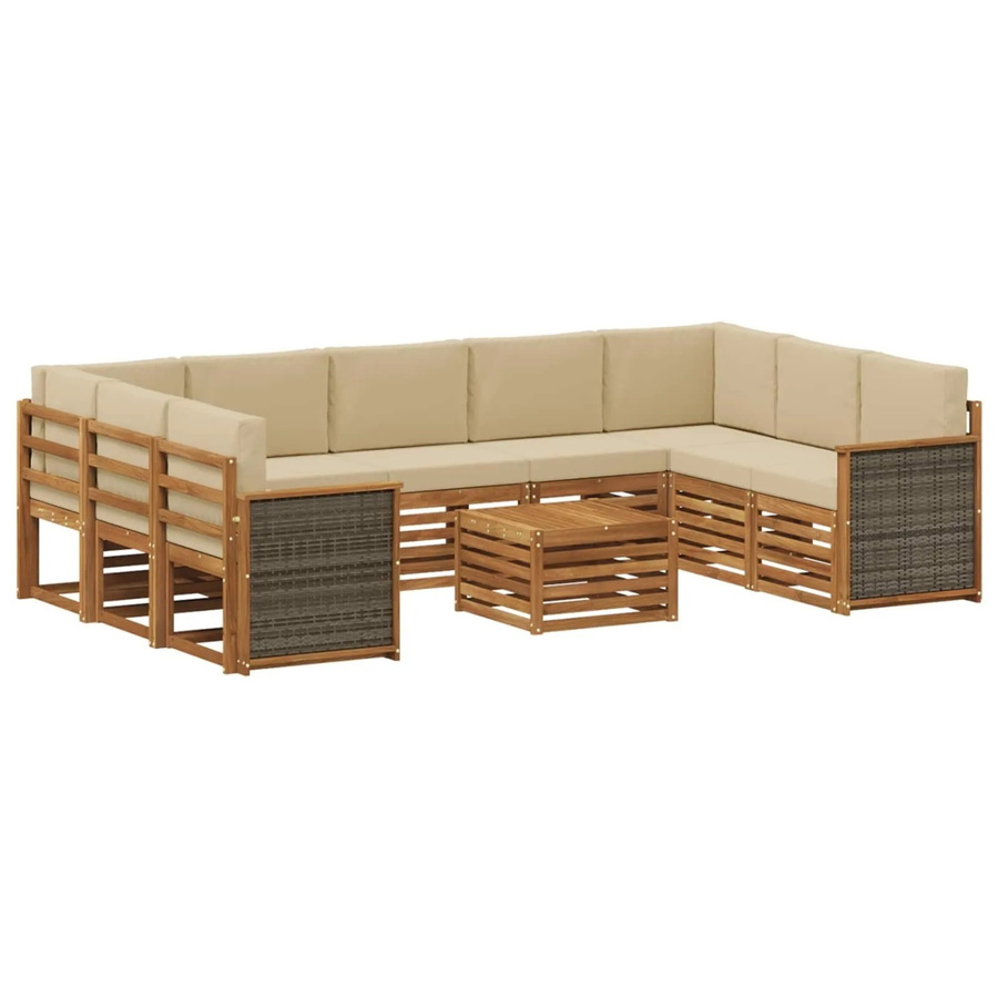 vidaXL Sofagarnitur aus Massivholz Akazie in Natur-Beige mit Latten-Design und Armlehnen - Bild 2