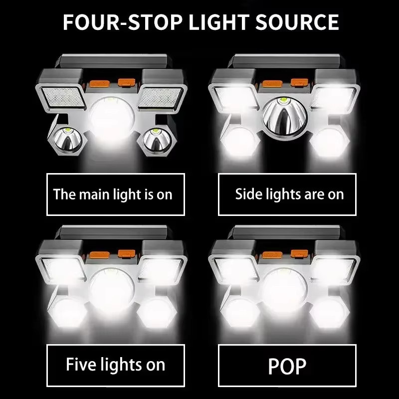 XIWANGFIRE 5LED Hochleistungs-Stirnlampe, superhelle wiederaufladbare LED-Stirnlampe in Schwarz für Camping, Angeln und Bergbau - Bild 4