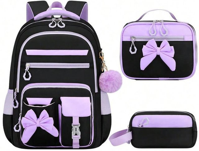 Fancy Style Studio Schultaschen-Set für Grundschülerinnen mit Rucksack, Federmäppchen und Brotdose in Schwarz - Bild 1