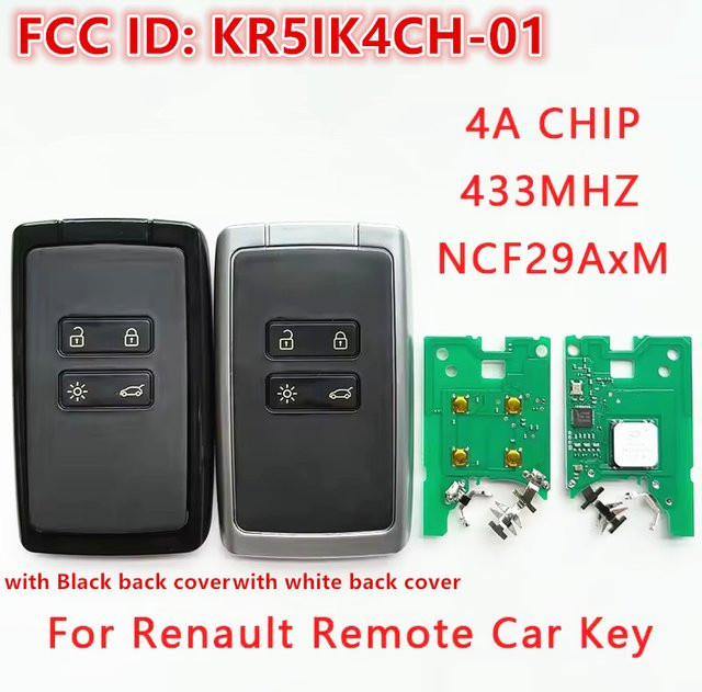 Keyecu Smart Fernbedienung Autoschlüssel für Renault Kadjar Clio5 Zoe2 Koleos Captur Megane, 433MHz 4A NCF29AxM, Schwarz - Bild 1