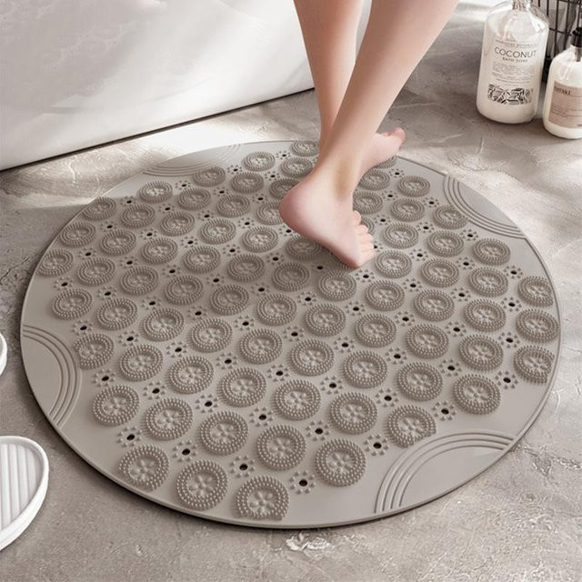 Rutschfeste und schnelltrocknende Badezimmer Matte von Yiran Furniture, oval, Grau, Durchmesser: 30 cm - Bild 1