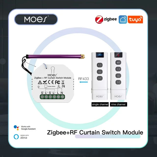 MOES ZigBee 3.0 Smart Vorhang Schalter Modul für motorisierte Rollläden und Jalousien in Weiß, kompatibel mit Tuya Smart, Leben, Alexa und Google Home - Bild 1