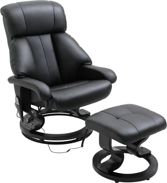 HOMCOM Massagesessel mit Fußhocker in Schwarz aus Kunstleder mit elektrischer Liegefunktion - Bild 1