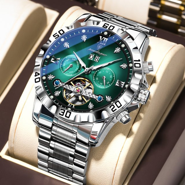 POEDAGAR Armbanduhr Automatik, Edelstahl, Grün, Herren - Bild 1