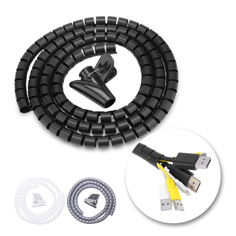 Flexibler spiralförmiger Kabelwickler in Grau als Kabel-Organizer und Kabelschutz aus Metall und Kunststoff - Bild 4