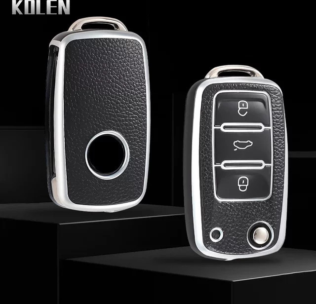 KOLEN TPU Auto Flip Schlüsselhülle für VW Volkswagen Polo Golf Passat Tiguan Caddy, Skoda Octavia Kodiaq und Seat Leon Altea - Bild 1