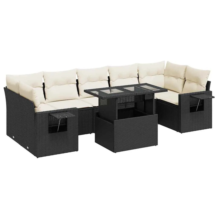 vidaXL 8-teilige Garten-Sofagarnitur aus Poly-Rattan mit Kissen in Schwarz - Bild 2
