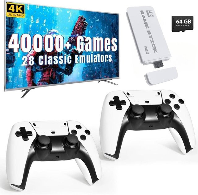 YAO JING Retro-Spielkonsole mit 40.000 Spielen, 64G Gamestick, 4K-HDMI-Ausgang und 2,4G Wireless-Controller in Blau - Bild 1