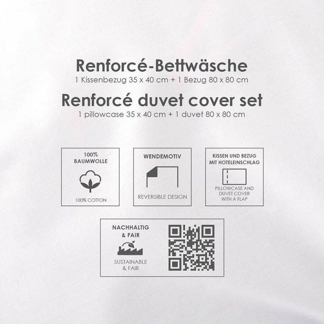 Baby Best Renforcé Wende-Bettwäsche aus Baumwolle mit Tiermotiven, Weiß, B/H: 35 x 40 cm und 80 x 80 cm - Bild 1