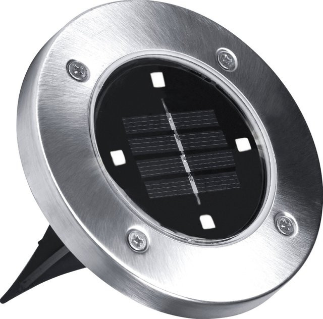 Mediashop LED-Solarleuchten Disk Lights aus rostfreiem Stahl in Schwarz und Silber, 4er-Set für Garten und Treppen mit Dämmerungssensor - Bild 1