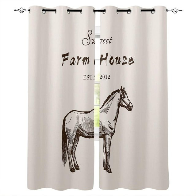 Dekorative Vorhänge mit Pferde-Silhouette im Landhausstil von Super Six, Beige, B: 135 cm, H: 60 cm - Bild 1