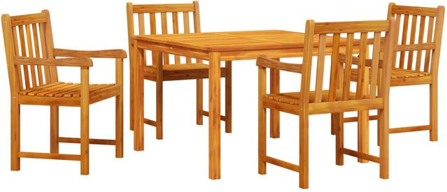 vidaXL 5-tlg Garten-Essgruppe aus Massivholz Akazie in Braun, quadratischer Tisch und 4 Stühle, rustikal und wetterfest, B/T/H: 110 x 110 x 75 cm (Tisch) und 45 x 45 x 45 cm (Stuhl) - Bild 1
