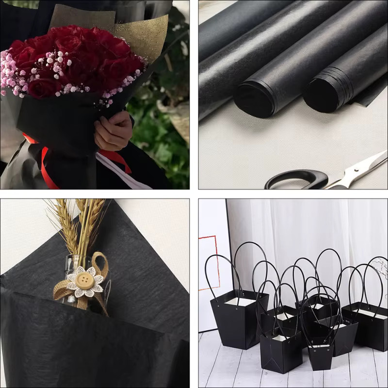 Dekorative Kraftpapierrolle in Schwarz für Bastelarbeiten und Blumenverpackungen, Breite: 38 cm - Bild 4
