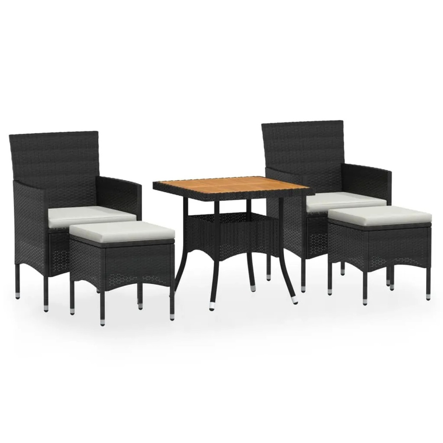 vidaXL 5-tlg Garten-Essgruppe aus Polyrattan und geöltem Akazienholz in Schwarz und Weiß - Bild 2