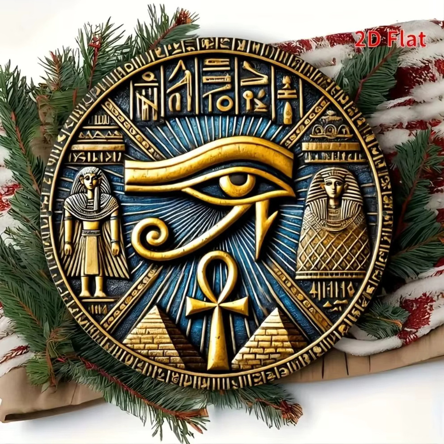 Ägyptisches Totem Eisen Wandkunst Auge des Horus Anubis Ra in Gold-Blau von Potdemiel - Bild 3