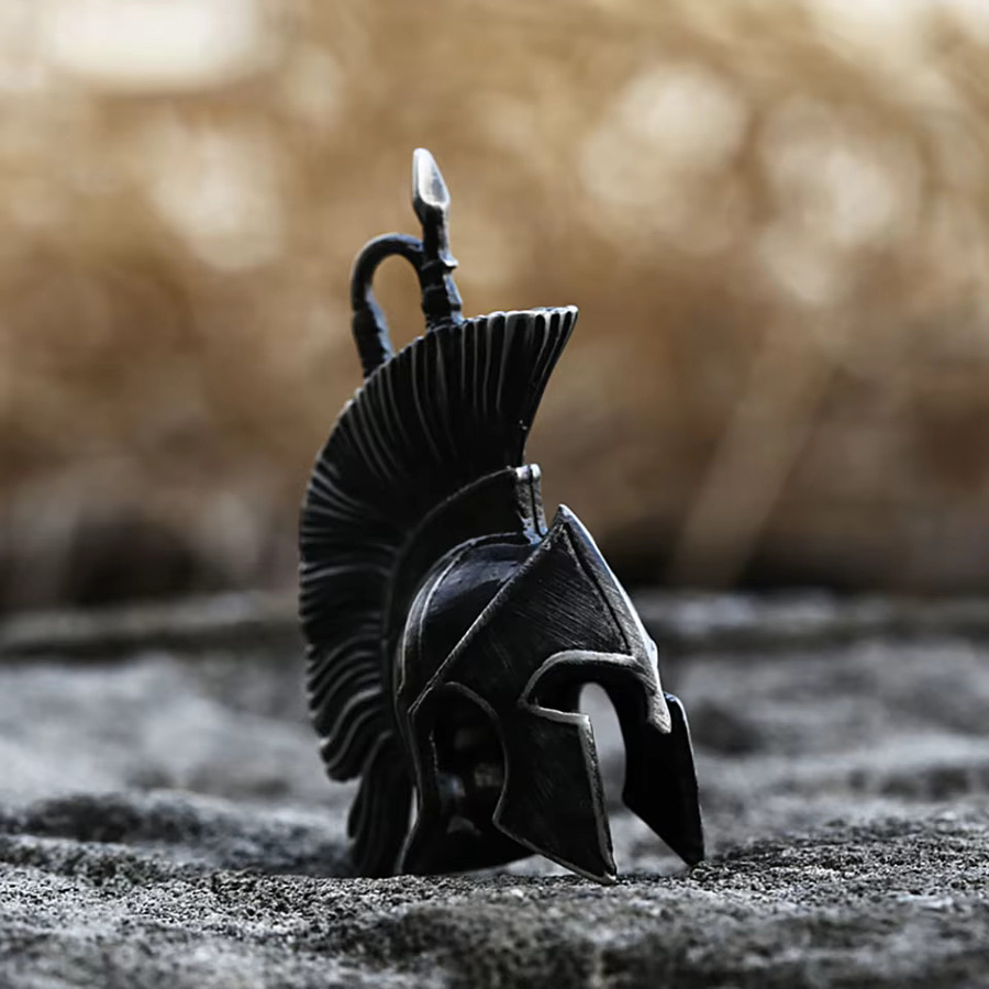 owlucky Halskette Spartan Helm Anhänger, Edelstahl, Schwarz, Herren - Bild 2