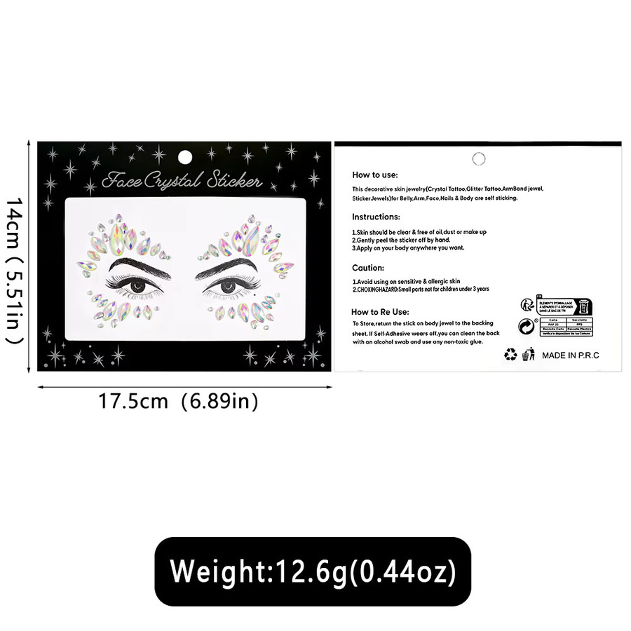 HotPress Strass Gesicht Tattoo Aufkleber, Unisex - Bild 6