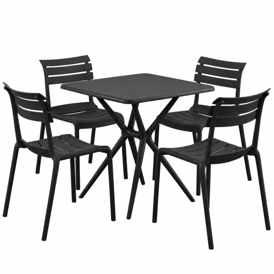 DELUKE Gartenmöbel-Set KLARA mit Tisch und 4 Stühlen aus Polypropylen in Schwarz, B/T/H: 190 x 190 x 82 cm - Bild 2