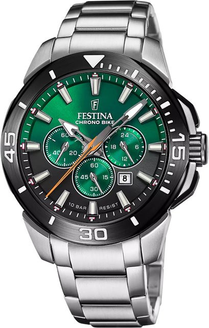Festina Chronograph, Quarz, Edelstahl, Grün, 47 mm, Herren - Bild 1