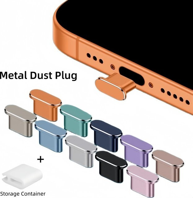 Metall-Staubschutz für Samsung Galaxy S26 Ultra S25 S24 Serie mit Aufbewahrungsbehälter, USB-C Schutzkappen, Farbe: Grau - Bild 1