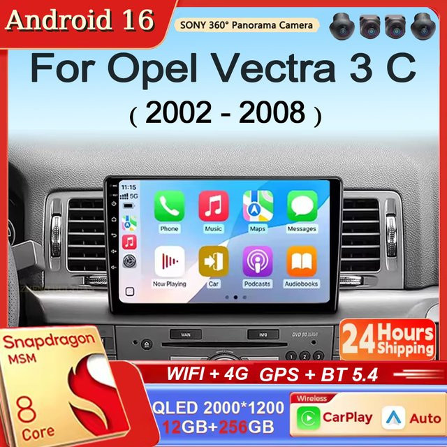 TIEYEZ Android 16 Autoradio für Opel Vectra C 2002-2008 mit Carplay, GPS, WIFI, 4G und Bluetooth in Schwarz - Bild 1