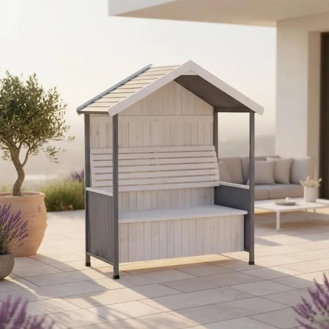 Bessagi Garden Gartenbank Giuliana aus Holz in Grau/Weiß mit Armlehnen - Bild 1