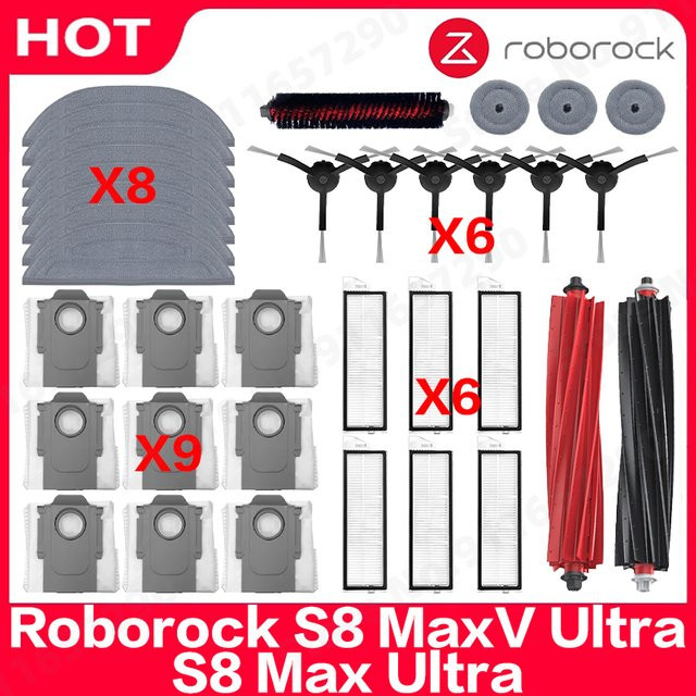 Roborock Zubehör-Set für S8 MaxV Ultra und S8 Max Ultra mit Hauptbürste, Seitenbürste, Wischtüchern, Filtern und Staubbeuteln in Multicolor - Bild 1