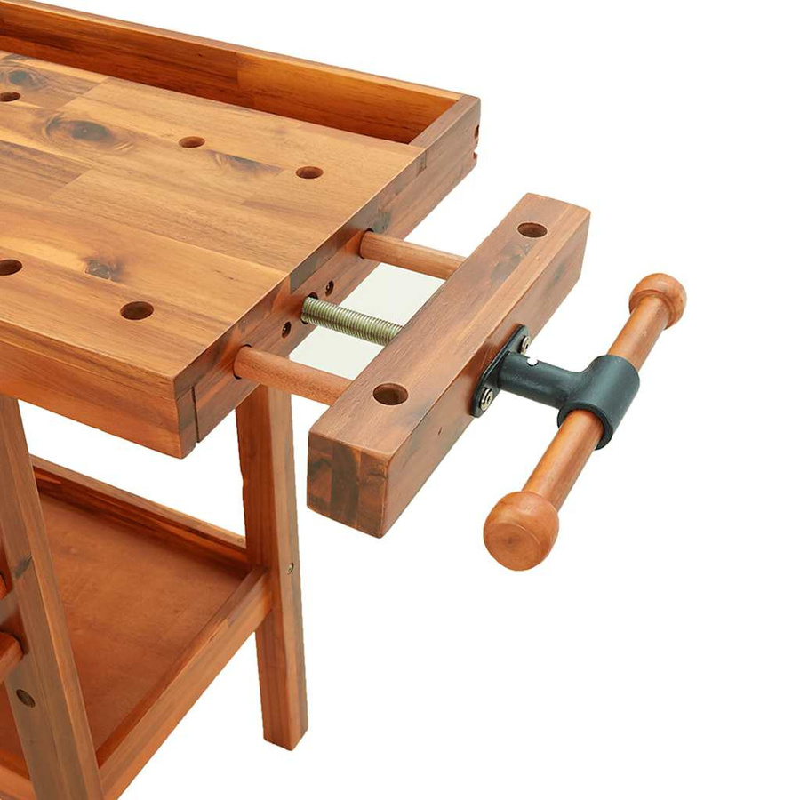 vidaXL Werkbank aus Akazienholz mit Schubladen und Schraubstöcken, Braun, B/T/H: 162 x 62 x 83 cm - Bild 4