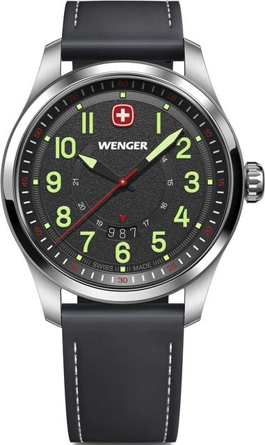 Wenger Herrenuhr Terragraph, Quarz, Edelstahl, 43 mm, Leder, Schwarz, 10 ATM - Bild 1