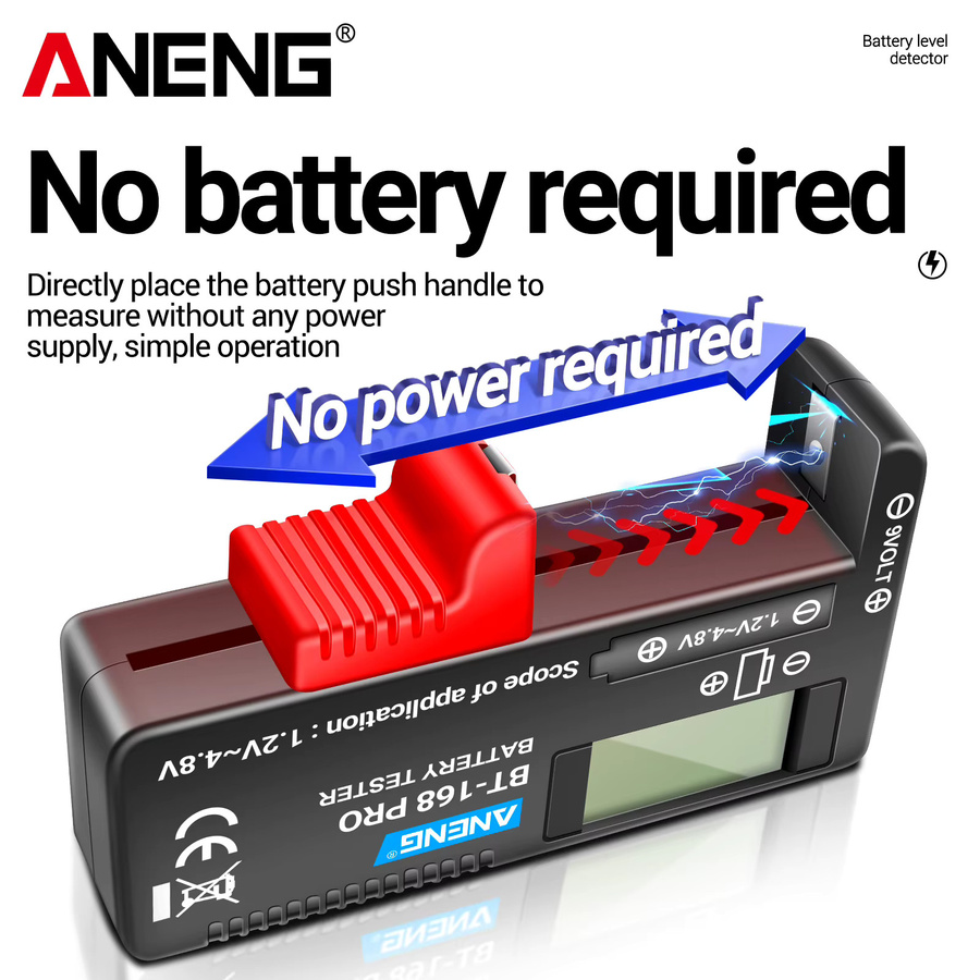 ANENG BT-168 PRO Taschen-LCD-Digital-Batterietester in Schwarz für AA, AAA, 9V und Knopfzellen - Bild 2