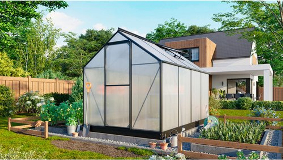 Vitavia Gewächshaus Eos in Schwarz mit 6,0 m² Fläche, Polycarbonat-Platten und Schwingtür, B/H/L: 197,7 x 195,9 x 303,6 cm - Bild 4