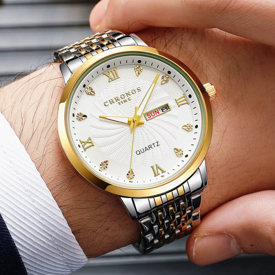 CHRONOS Armbanduhr, Quarz, Edelstahl, Herren, Datum, wasserdicht - Bild 3