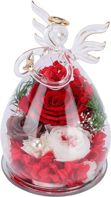 Fishine LED-Glasfigur mit konservierter Rose in Weiß zur Dekoration - Bild 1